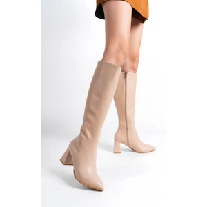 Kalibri Ten Mat Kalın Topuklu Günlük Klasik Çizme