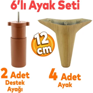 Aspen 6'lı Set Mobilya Tv Ünitesi Çekyat Koltuk Kanepe Baza Destek Ayağı Ayakları 12 Cm Açık Ceviz