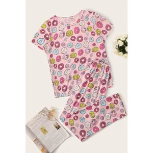 Merry See Kısa Kollu Alt Uzun Donut Baskılı Pijama Takımı
