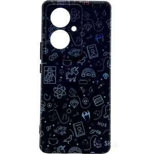 Vivo V29 Lite Kılıf Siyah Mini Stiker Sticker Desenli Telefon Kapağı Tam Koruma