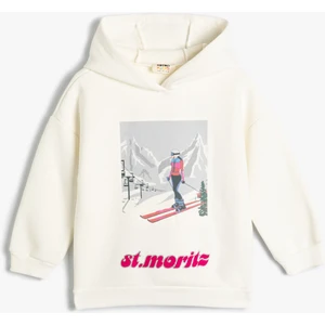 Kapşonlu Sweat Uzun Kollu Kayak Baskılı Şardonlu