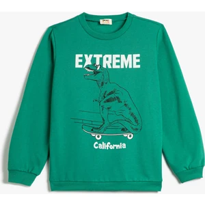 Dinozorlu Sweatshirt Bisiklet Yaka Uzun Kollu Şardonlu