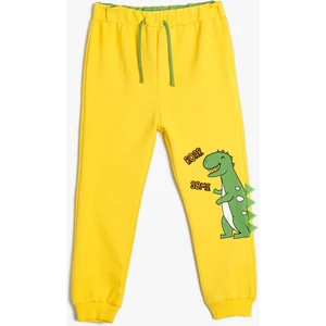 Dinozorlu Jogger Eşofman Altı Beli Bağlamalı Cepli Aplike Detaylı Pamuklu