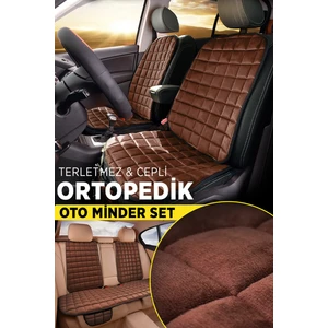 Mısırlı Grup Premium Cepli Ortopedik Oto Koltuk Minder Seti - Koltuk Kılıfı - Ön ve Arka Koltuk Tam Set - Kahve