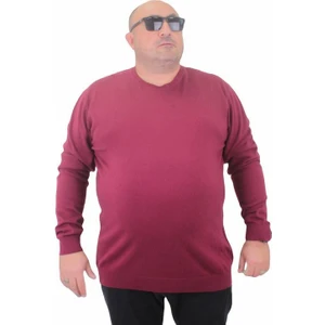 Erkek Büyük Beden Sıfır Yaka Basic Triko Kazak 23750 Bordo