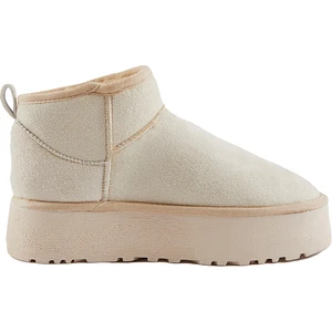 Içi Tüylü Kalın Taban Bej Yarım Bot, Bej Süet Kadın Ayakkabı