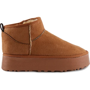 Içi Tüylü Kalın Taban Taba Yarım Bot, Bej Süet Kadın Ayakkabı