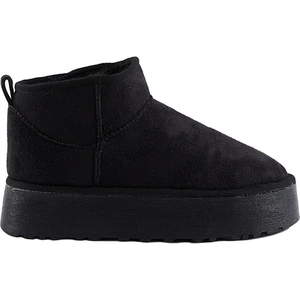 Içi Tüylü Kalın Taban Siyah Yarım Bot, Siyah Süet Kadın Ayakkabı