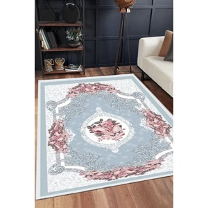 Armolin Halı Açık Mavi Çiçekli Desen Lastikli Halı Örtüsü (Süngersiz) SZZ-743