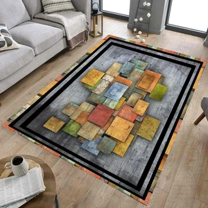 Armolin Halı Gri Sarı Kareli Kadife Lastikli Halı Örtüsü (Süngersiz) SZZ-526