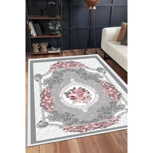 Armolin Halı Gri Çiçekli Desen Lastikli Halı Örtüsü (Süngersiz) SZZ-744