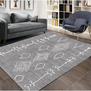 Armolin Halı Gri Renkli Karışık Desenli Lastikli Halı Örtüsü HOARM-990