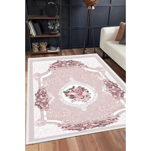 Armolin Halı Pembe Çiçekli Desen Lastikli Halı Örtüsü (Süngersiz) SZZ-742