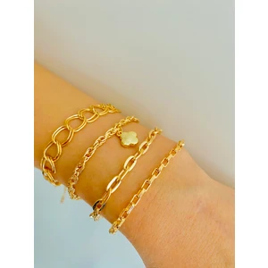 4 Lü Bileklik Takımı 4 Adet Kombin Altın Kaplama Bileklik Seti Bilezik Künye Takımı