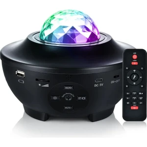 Starry Projektör Yıldız Gece Lambası Disko Topu Bluetooth USB Hoparlör Çocuk Odası Hediye