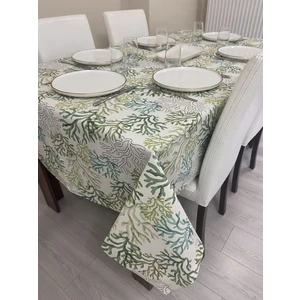 Zeren Home Sıvı Geçirmez Keten Dertsiz Masa Örtüsü Mercan Desen Yeşil