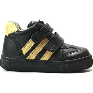 Onlo Ayakkabı S.260  Deri Siyah Sarı Ortopedik Cırtlı Erkek Bebek Spor Ayakkabı