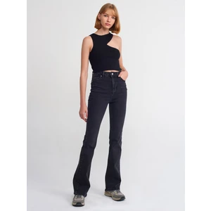 Siyah Likralı Flare Denim Pantolon-Siyah 71376