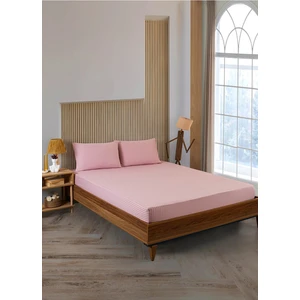 Çizgili Saten 160X200 30LASTIKLI Yatak Çarşafı ve 2 Adet Yastık Kılıfı 50X70 Çift Kişilik Set Pembe