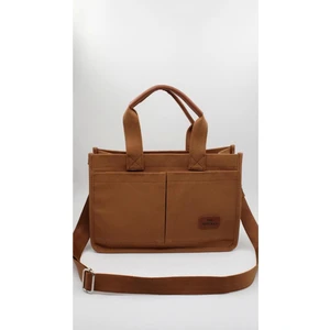 Kadın Kanvas Kumaş Ön Cepli Tote Bag El ve Omuz Çantası