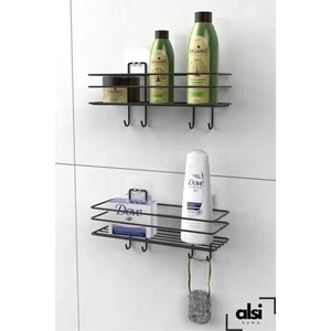 Alsi Home Yapışkanlı 4 Kancalı Banyo Rafı Banyo Şampuanlık Duşa Kabin Duş Askısı 2 Li Set
