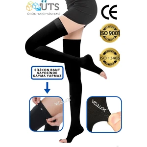 WibteX Diz Üstü Varis Çorabı Burnu Açık (Siyah Renk) Orta Basınç Ccl2(Çift Bacak)