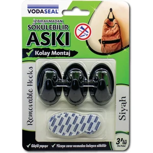 Iz Bırakmadan Sökülebilir Askı - 3 Adet - Siyah