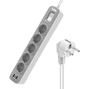 Akım Korumalı Grup Priz 5'li 2 USB 1 Typ-C ON/OFF Anahtarlı 1.5 Metre Kablolu