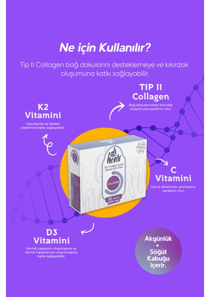 Dr.Henri Tip 2 Kolajen Içeren 30 Kapsül Takviye Edici Gıda Collagen