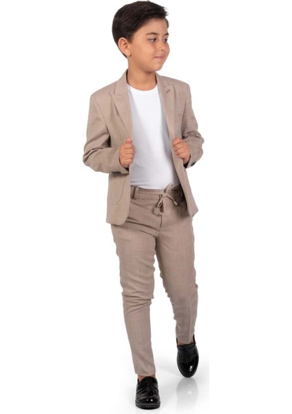 Ekose Desen Spor Erkek Çocuk Ceket, Tişört , Jogger Pantolonlu Takım MNK0549 modelleri