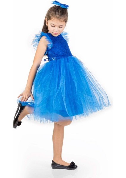 Roza Dantel Tütü Kız Çocuk Abiye Elbise MNK0546 - Saks Mavi - 5 Yaş fırsatları