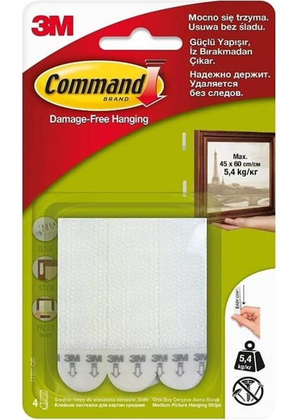 ™ Command™ 17201-CIS Orta Boy Cırt Cırt Bant, Max 5,4 kg (4 Set Orta Boy Cırt Bant)