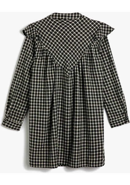 Mini Gömlek Elbise Fırfırlı Yumuşak Dokulu Uzun Kollu Dik Yaka Yarım Düğmeli fiyatları