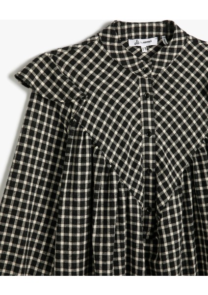 Mini Gömlek Elbise Fırfırlı Yumuşak Dokulu Uzun Kollu Dik Yaka Yarım Düğmeli modelleri