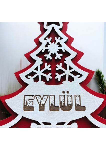 Kişiselleştirilebilir Kırmızı Beyaz Çam Ağacı Işlemeli Yılbaşı Ağaç Süsü, Isme Özel Yeni Yıl Çam Ağacı Dekoru fiyatları