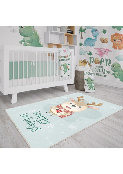 Pamuklu Dokuma ve Kaymaz Taban, Şönil, Ince, Yıkanabilir, Dekoratif Yılbaşı Desenli Çocuk Halısı fiyatları