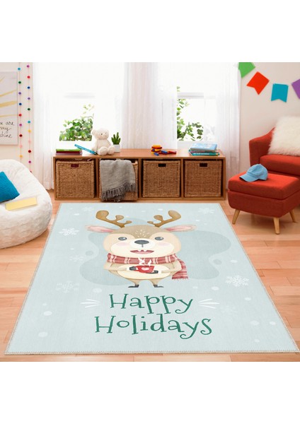 Pamuklu Dokuma ve Kaymaz Taban, Şönil, Ince, Yıkanabilir, Dekoratif Yılbaşı Desenli Çocuk Halısı modelleri