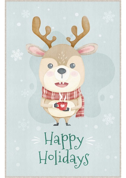 Pamuklu Dokuma ve Kaymaz Taban, Şönil, Ince, Yıkanabilir, Dekoratif Yılbaşı Desenli Çocuk Halısı fırsatları