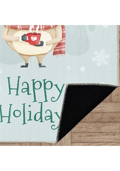 Pamuklu Dokuma ve Kaymaz Taban, Şönil, Ince, Yıkanabilir, Dekoratif Yılbaşı Desenli Çocuk Halısı indirimleri