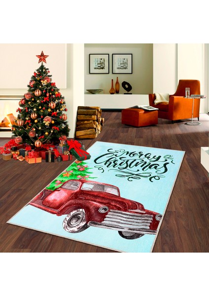 Pamuklu Dokuma ve Kaymaz Taban, Şönil, Ince, Yıkanabilir, Dekoratif Modern Yılbaşı Desenli Halı modelleri