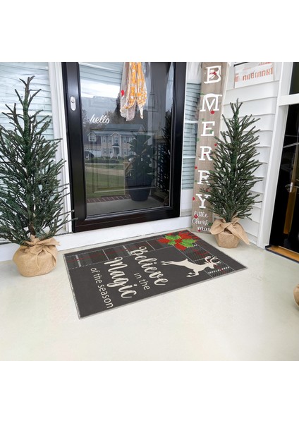 Pamuklu Dokuma ve Kaymaz Taban, Şönil, Ince, Yıkanabilir, Dekoratif Modern Yılbaşı Desenli Halı fiyatları