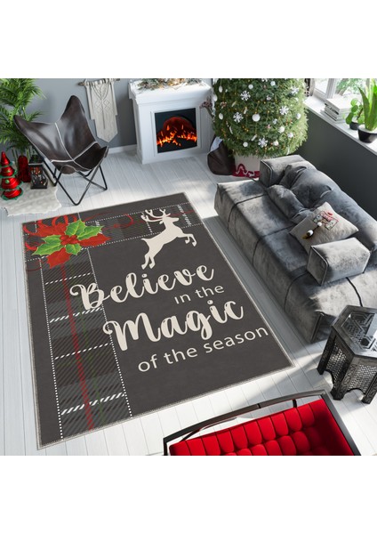 Pamuklu Dokuma ve Kaymaz Taban, Şönil, Ince, Yıkanabilir, Dekoratif Modern Yılbaşı Desenli Halı modelleri