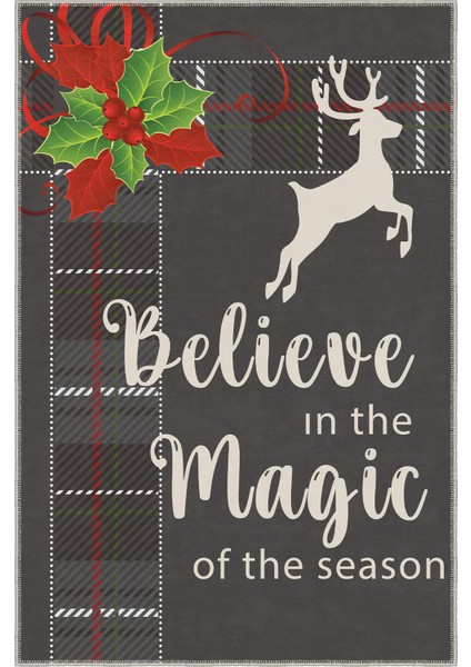 Pamuklu Dokuma ve Kaymaz Taban, Şönil, Ince, Yıkanabilir, Dekoratif Modern Yılbaşı Desenli Halı fırsatları