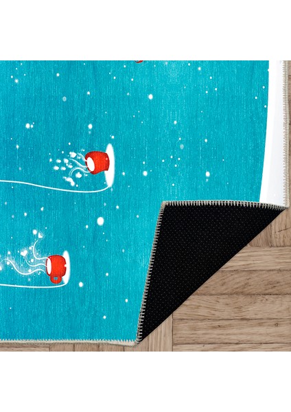 Pamuklu Dokuma ve Kaymaz Taban, Şönil, Ince, Yıkanabilir, Dekoratif Modern Yılbaşı Desenli Halı