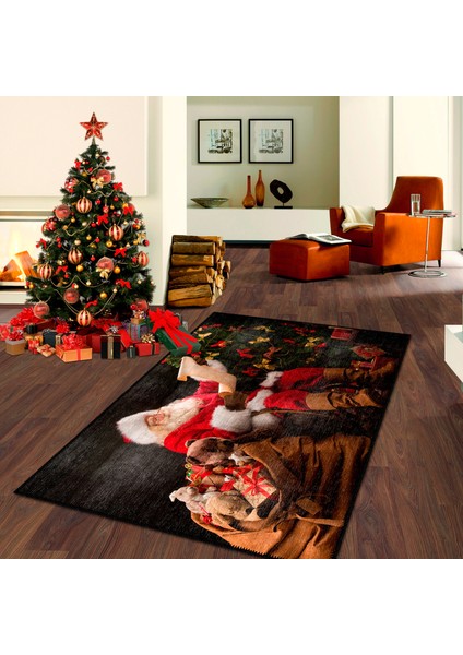 Pamuklu Dokuma ve Kaymaz Taban, Şönil, Ince, Yıkanabilir, Dekoratif Modern Yılbaşı Desenli Halı modelleri