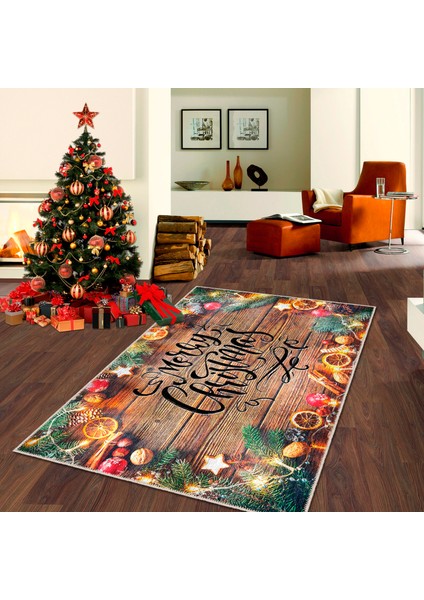 Pamuklu Dokuma ve Kaymaz Taban, Şönil, Ince, Yıkanabilir, Dekoratif Modern Yılbaşı Desenli Halı modelleri