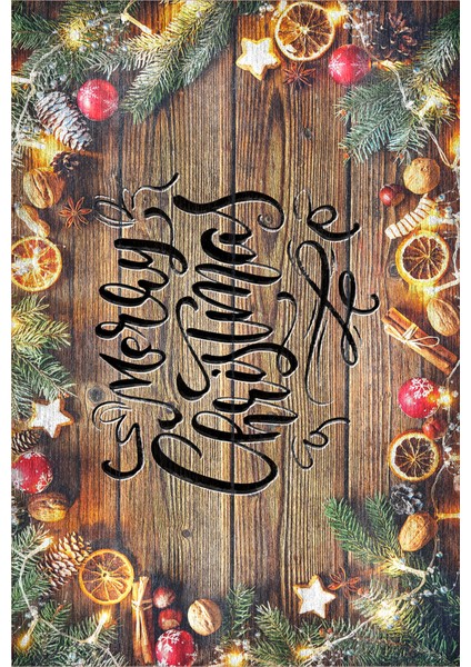 Pamuklu Dokuma ve Kaymaz Taban, Şönil, Ince, Yıkanabilir, Dekoratif Modern Yılbaşı Desenli Halı fırsatları