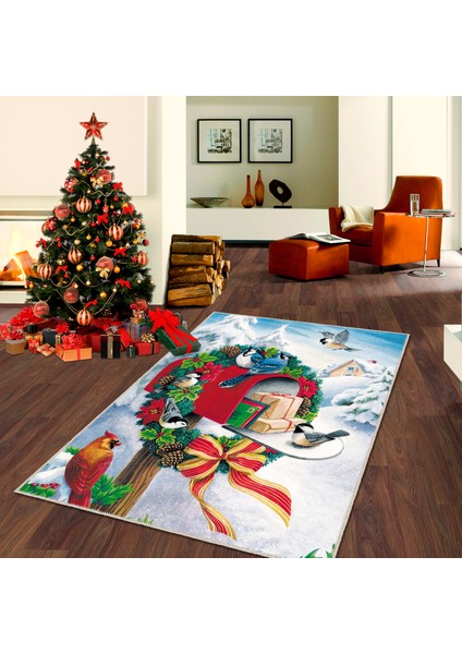 Pamuklu Dokuma ve Kaymaz Taban, Şönil, Ince, Yıkanabilir, Dekoratif Modern Yılbaşı Desenli Halı modelleri