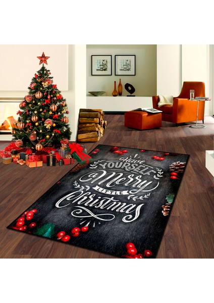 Pamuklu Dokuma ve Kaymaz Taban, Şönil, Ince, Yıkanabilir, Dekoratif Modern Yılbaşı Desenli Halı modelleri