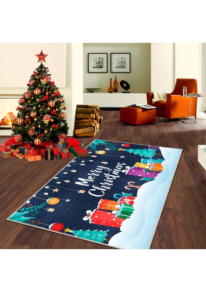 Pamuklu Dokuma ve Kaymaz Taban, Şönil, Ince, Yıkanabilir, Dekoratif Modern Yılbaşı Desenli Halı modelleri